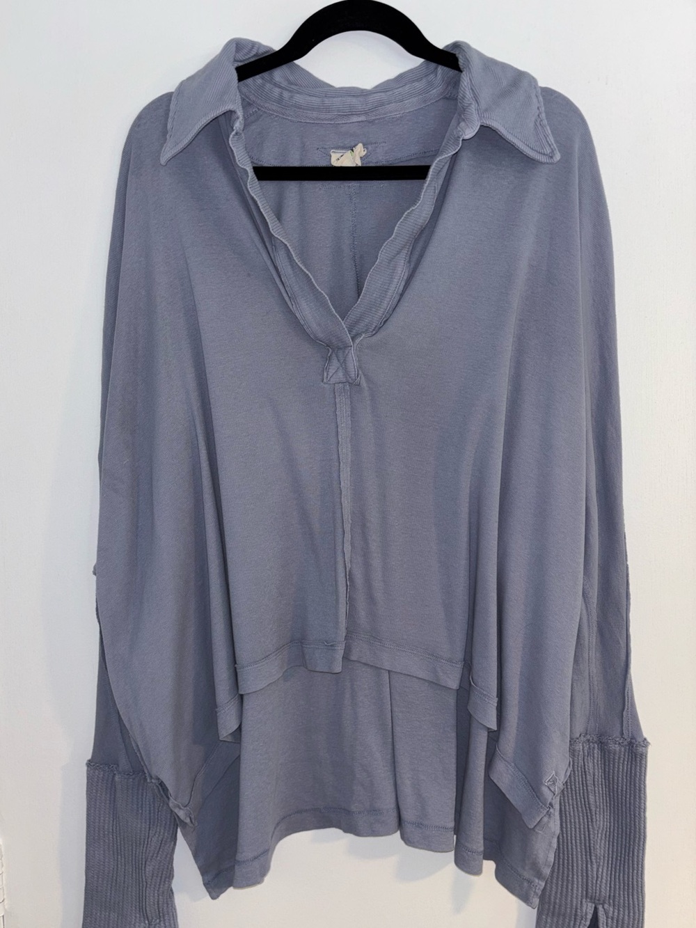 Free People Relaxed V‑Neck Tunic in Dusty Blue